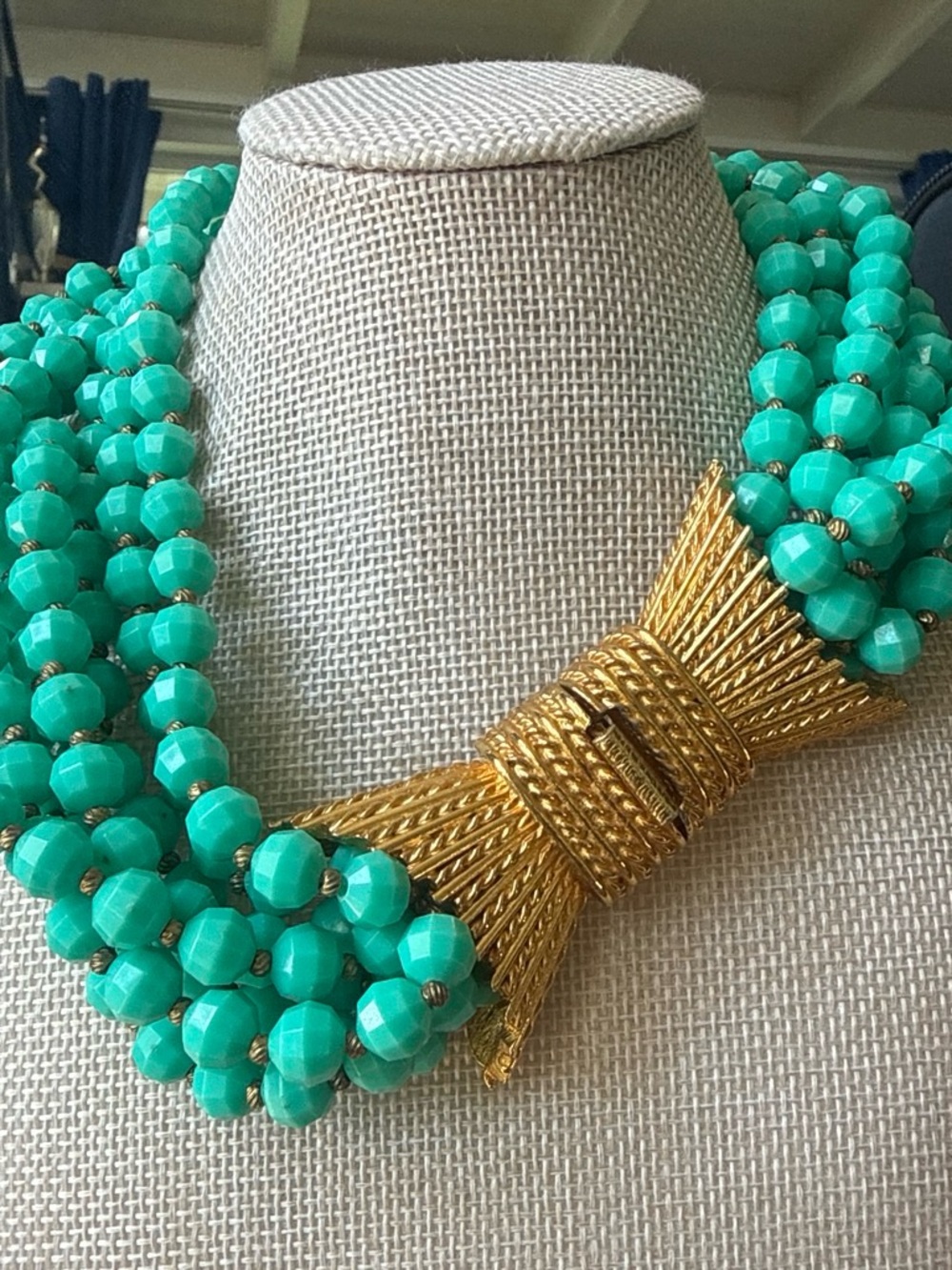 Vintage MCM signed Mimi DiN”Turquoise beaded multi strand choker necklace - 14”